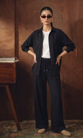 BLACK BUTTON DOWN SHIRT WITH WHITE INNER & BLACK FLAPPER TROUSER
