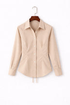Beige Fitted Button Down Shirt