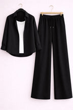 BLACK BUTTON DOWN SHIRT WITH WHITE INNER & BLACK FLAPPER TROUSER