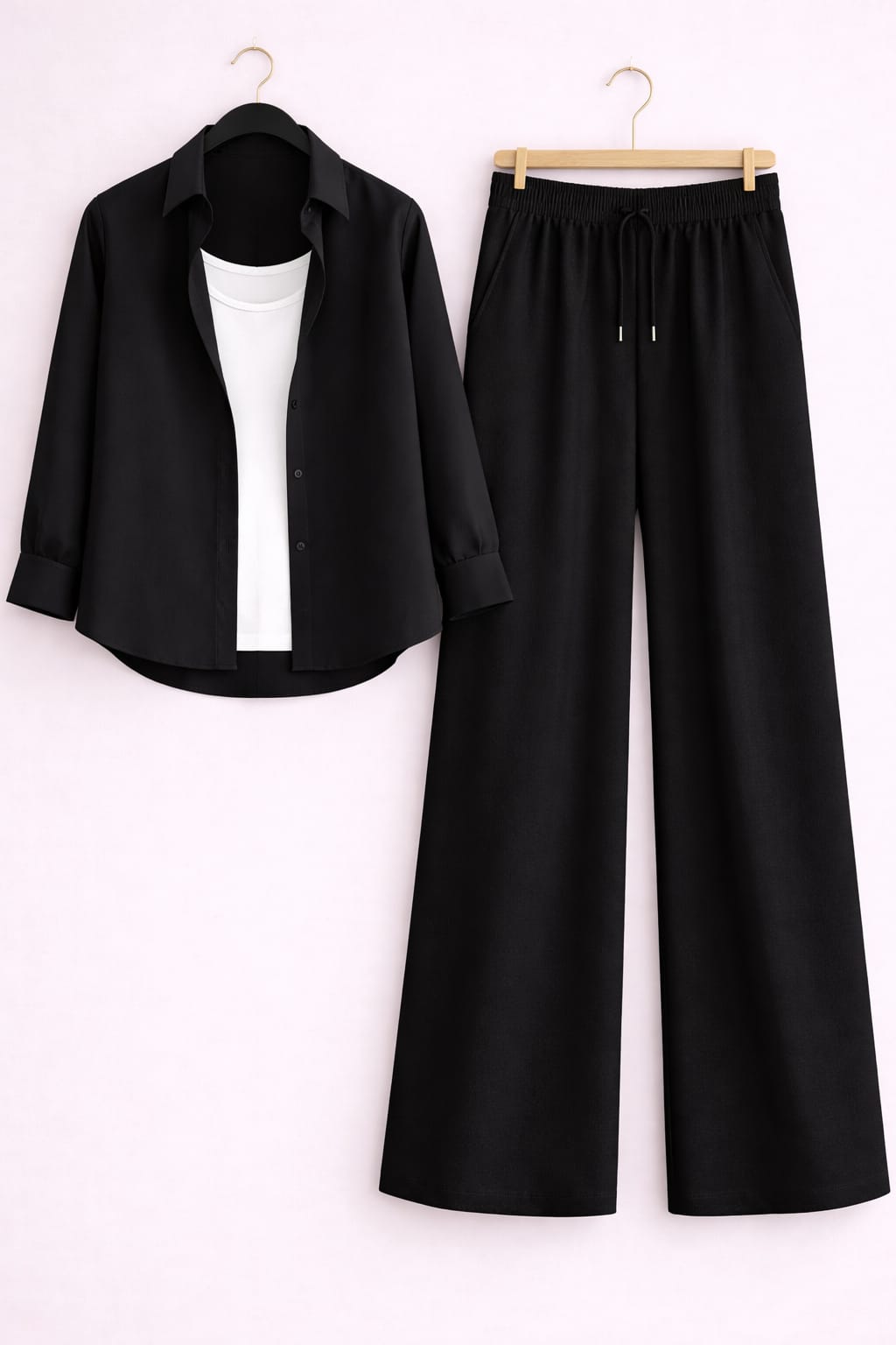 BLACK BUTTON DOWN SHIRT WITH WHITE INNER & BLACK FLAPPER TROUSER