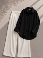 Black Button Down Shirt & White Flapper Trouser