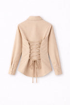 Beige Fitted Button Down Shirt