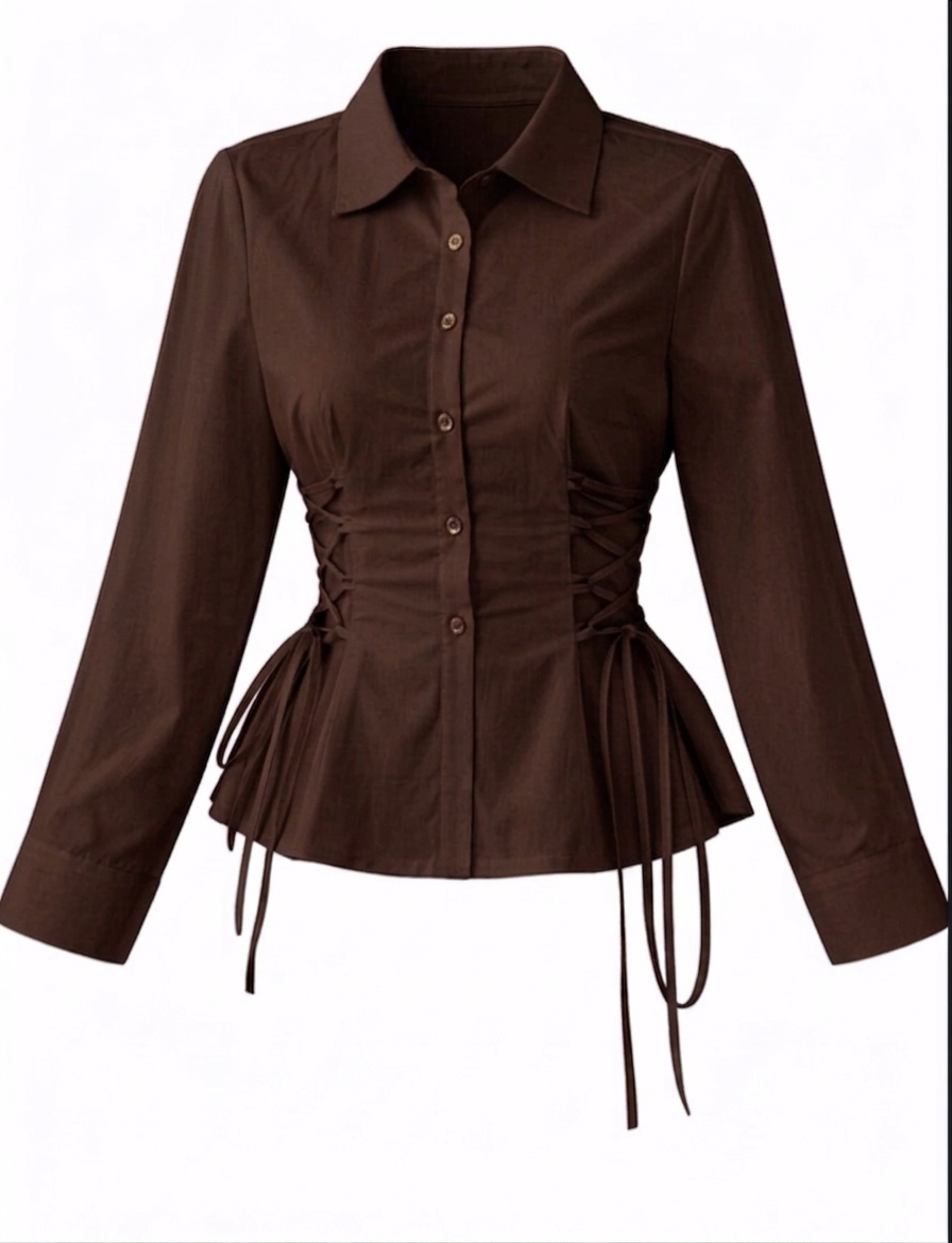 Corset Fit Shirt-Brown