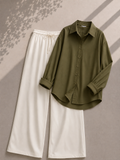 Olive-Green Button Down Shirt & White Flapper Trouser