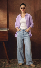 LILAC BUTTON DOWN SHIRT WITH INNER & ICE-BLUE WIDE LEG JEANS