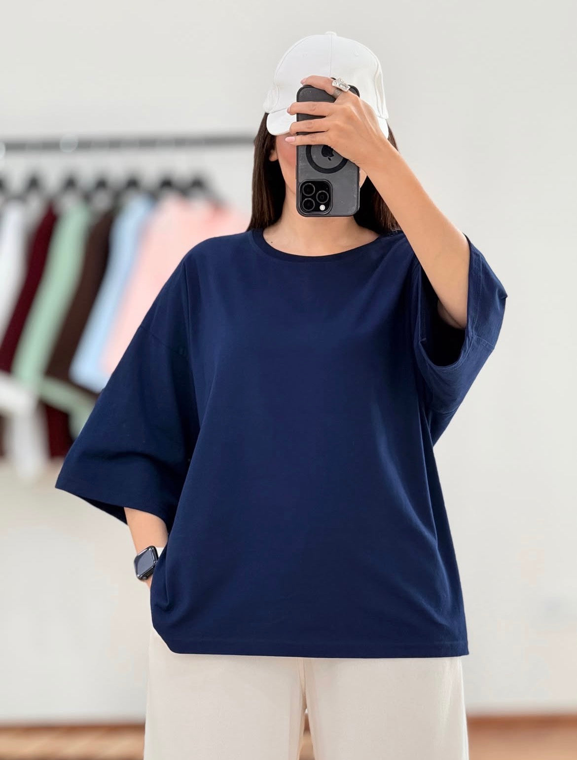 Navy-Blue Drop Shoulder Tee