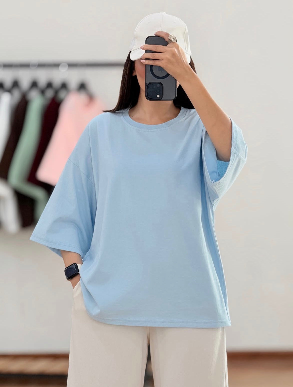 Sky-Blue Drop Shoulder Tee