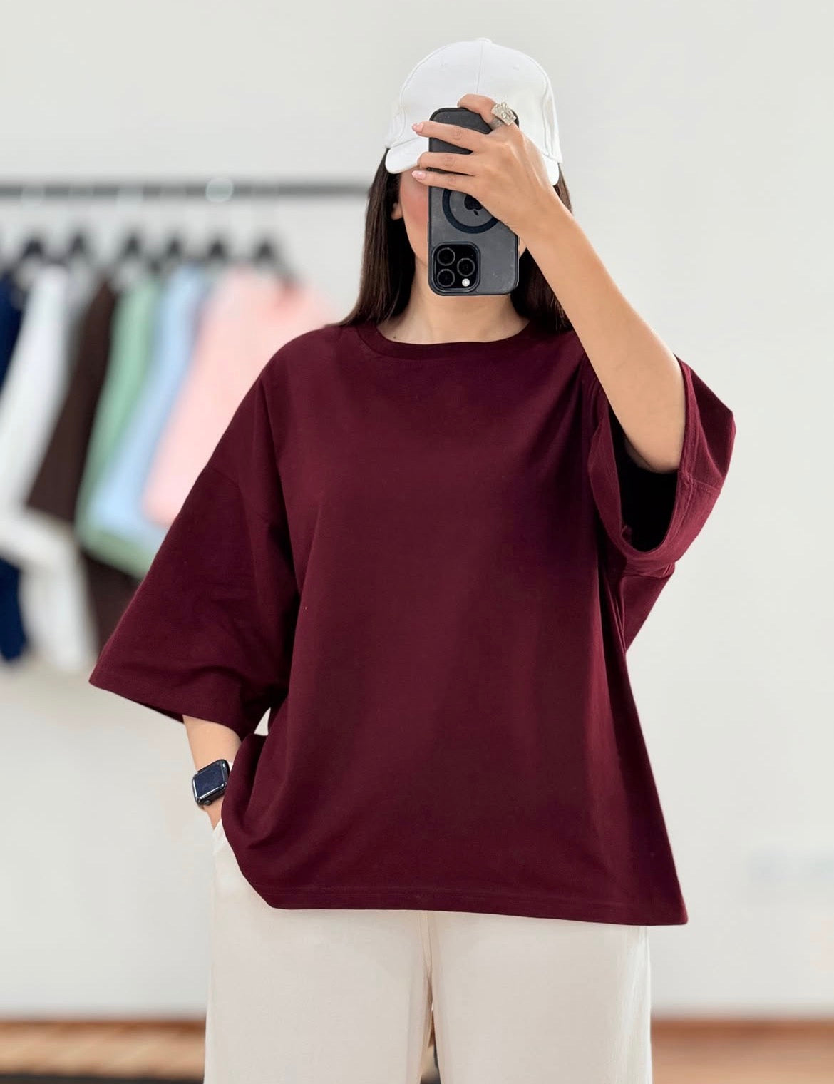 Maroon Drop Shoulder Tee