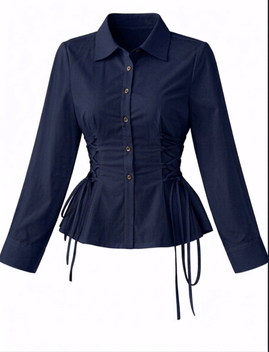 Corset Fit Shirt-Navy Blue