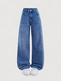 Shaded Dark-Blue Vintage Wide Leg Jeans